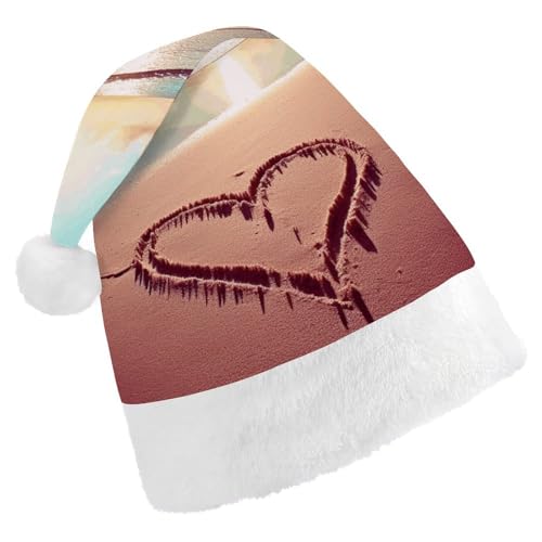 BTCOWZRV Love Beach Weihnachtsmütze, Unisex, Samt, Weihnachtsmannmütze, Weihnachtsmütze für Erwachsene, Neujahr, Party, Kopfbedeckung von BTCOWZRV