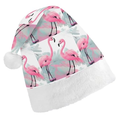 BTCOWZRV Love Flamingo Weihnachtsmütze, Uni, Samt, Weihnachtsmannmütze, Weihnachtsmütze für Erwachsene, Neujahr, Party, Kopfbedeckung von BTCOWZRV