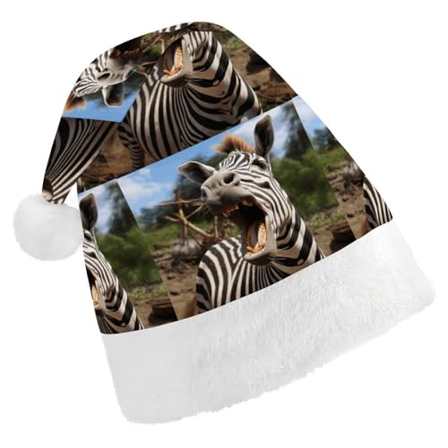 BTCOWZRV Lustige Zebra-Weihnachtsmütze, Unisex, Samt, Weihnachtsmannmütze, Weihnachtsmütze für Erwachsene, Neujahr, Party, Kopfbedeckung von BTCOWZRV