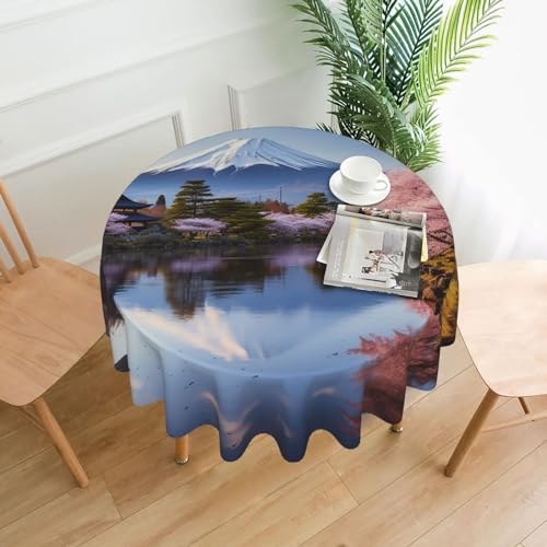 BTCOWZRV Mount Fuji Tischdecken mit Kirschblüten-Baum-Druck, wasserdicht, öldicht, maschinenwaschbar, runde Tischdecke für Party, Küche, Esszimmer, Außen- und Innenbereich, 152,4 cm von BTCOWZRV