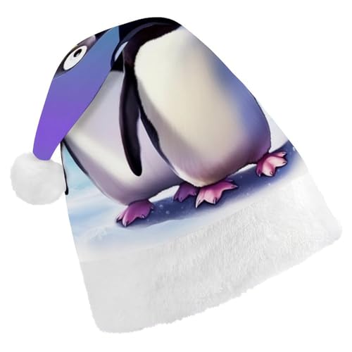 BTCOWZRV Niedliche Pinguin-Weihnachtsmütze, Unisex, Samt, Weihnachtsmannmütze, Weihnachtsmütze für Erwachsene, Neujahr, Party, Kopfbedeckung von BTCOWZRV