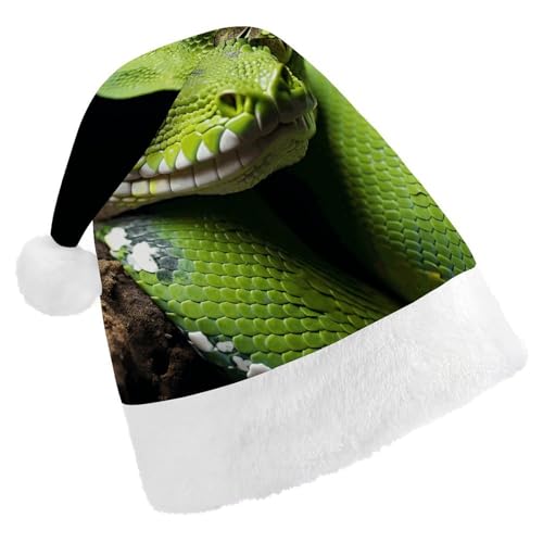 BTCOWZRV Niedliche grüne Python-Weihnachtsmütze, Unisex, Samt, Weihnachtsmannmütze, Weihnachtsmütze für Erwachsene, Neujahr, Party, Kopfbedeckung von BTCOWZRV