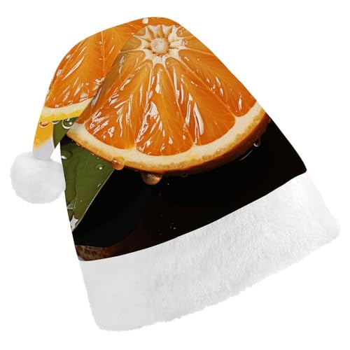 BTCOWZRV Orange Weihnachtsmütze, Unisex, Samt, Weihnachtsmannmütze, Weihnachtsmütze für Erwachsene, Neujahr, Party, Kopfbedeckung von BTCOWZRV