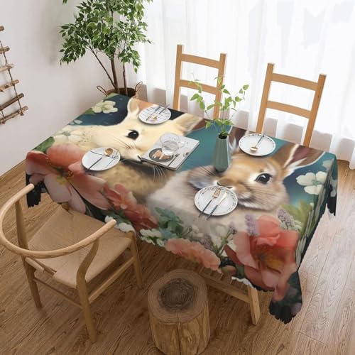 BTCOWZRV Osterhasen-Tischdecke, 137 x 183 cm, widerstandsfähig, rechteckig, maschinenwaschbar, Tischdecke für Küche, Esszimmer, Picknick, Party von BTCOWZRV