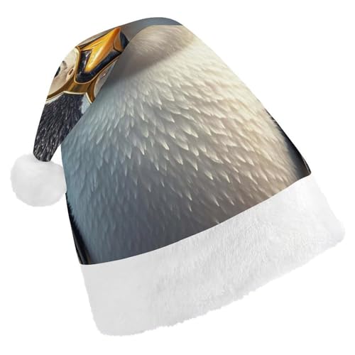 BTCOWZRV Pinguin mit Brille, Weihnachtsmütze, Uni, Samt, Weihnachtsmannmütze, Weihnachtsmütze für Erwachsene, Neujahr, Party, Kopfbedeckung von BTCOWZRV