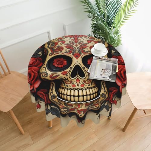 BTCOWZRV Rote Rose Sugar Skull Print Tischdecken wasserdicht öldicht Tischdecke 152,4 cm maschinenwaschbar, runde Tischdecke für Party, Küche, Esszimmer, Outdoor Indoor von BTCOWZRV