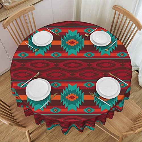 BTCOWZRV Runde Tischdecke mit ethnischem geometrischem Muster, 152,4 cm, wasserdicht, knitterfrei, Tischdecke für Abendessen, Küche, Party, Urlaub, Dekoration von BTCOWZRV