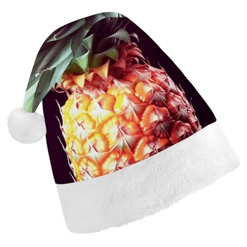 BTCOWZRV Schöne Ananas-Weihnachtsmütze, Unisex, Samt, Weihnachtsmannmütze, Weihnachtsmütze für Erwachsene, Neujahr, Party, Kopfbedeckung von BTCOWZRV