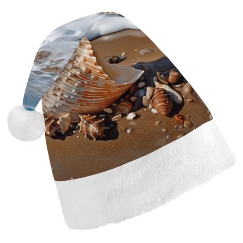 BTCOWZRV Sea And Shells Weihnachtsmütze, Unisex, Samt, Weihnachtsmannmütze, Weihnachtsmütze für Erwachsene, Neujahr, Party, Kopfbedeckung von BTCOWZRV