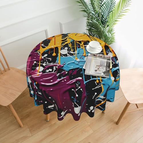 BTCOWZRV Splatter Tischdecke mit Graffiti-Druck, wasserdicht, öldicht, 152,4 cm, maschinenwaschbar, runde Tischdecke für Party, Küche, Esszimmer, Außen- und Innenbereich, 152,4 cm von BTCOWZRV