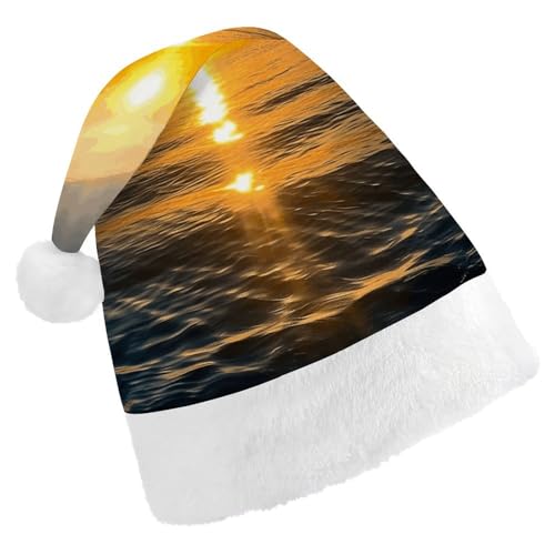 BTCOWZRV Sunrise Horizon Weihnachtsmütze, Unisex, Samt, Weihnachtsmannmütze, Weihnachtsmütze für Erwachsene, Neujahr, Party, Kopfbedeckung von BTCOWZRV