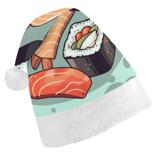 BTCOWZRV Sushi-Weihnachtsmütze, Uni, Samt, Weihnachtsmannmütze, Weihnachtsmütze für Erwachsene, Neujahr, Party, Kopfbedeckung von BTCOWZRV