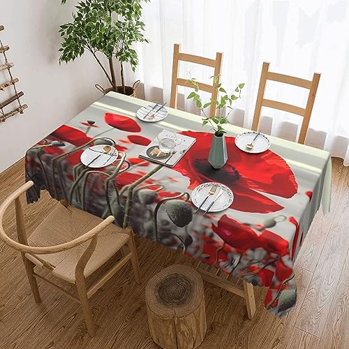 BTCOWZRV Tischdecke, Motiv: Rote Mohnblumen, 137 x 183 cm, widerstandsfähig, rechteckig, maschinenwaschbar, Tischdecke für Küche, Esszimmer, Picknick, Party von BTCOWZRV