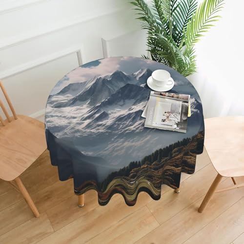 BTCOWZRV Tischdecke mit Berg- und Weißwolken-Druck, wasserdicht, öldicht, 152,4 cm, maschinenwaschbar, runde Tischdecke für Party, Küche, Esszimmer, Außen- und Innenbereich, 152,4 cm von BTCOWZRV