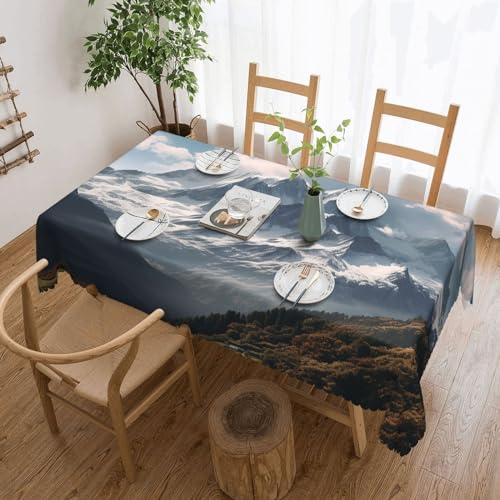 BTCOWZRV Tischdecke mit Berg- und weißen Wolken, wasserdicht, öldicht, maschinenwaschbar, rechteckig, Tischdecke für Party, Küche, Esszimmer, Außen- und Innenbereich, 137 x 183 cm von BTCOWZRV