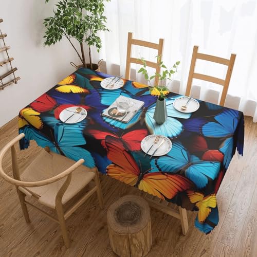 BTCOWZRV Tischdecke mit Collage mit vielen bunten Schmetterlingen, wasserdicht, öldicht, maschinenwaschbar, rechteckig, für Party, Küche, Esszimmer, Außen- und Innenbereich, 137 x 183 cm von BTCOWZRV