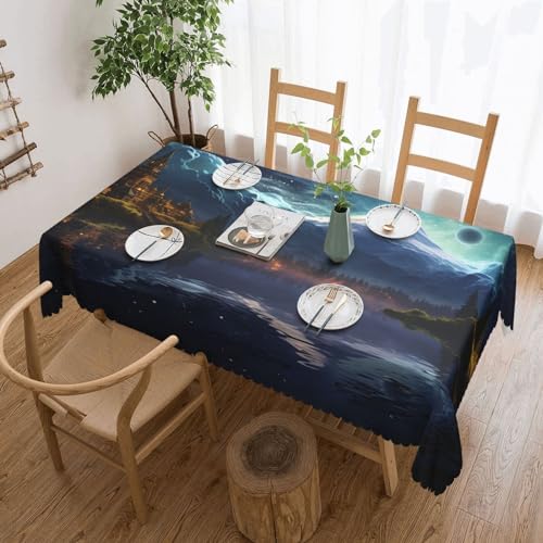 BTCOWZRV Tischdecke mit Fantasy-Nachtszenen-Druck, wasserdicht, öldicht, maschinenwaschbar, rechteckig, Tischdecke für Party, Küche, Esszimmer, Außen- und Innenbereich, 137 x 183 cm von BTCOWZRV