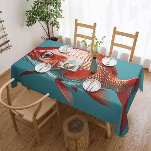 BTCOWZRV Tischdecke mit Fisch auf türkisfarbenem Hintergrund, 137 x 183 cm, widerstandsfähig, rechteckig, maschinenwaschbar, Tischdecke für Küche, Esszimmer, Picknick, Party von BTCOWZRV