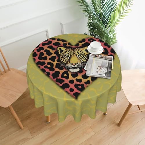 BTCOWZRV Tischdecke mit Leoparden-Herz-Tapetendruck, wasserdicht, öldicht, 152,4 cm, maschinenwaschbar, runde Tischdecke für Party, Küche, Esszimmer, Außen- und Innenbereich, 152,4 cm von BTCOWZRV