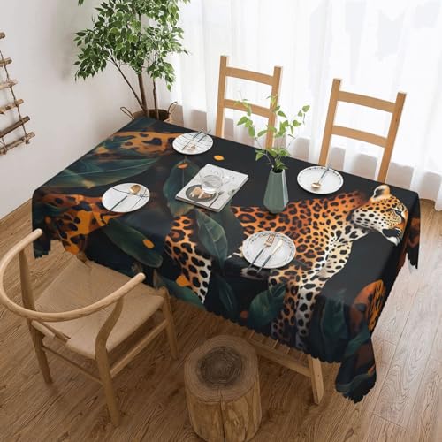 BTCOWZRV Tischdecke mit Leopardenblättern, wasserdicht, öldicht, maschinenwaschbar, rechteckig, für Party, Küche, Esszimmer, Außen- und Innenbereich, 137 x 183 cm von BTCOWZRV