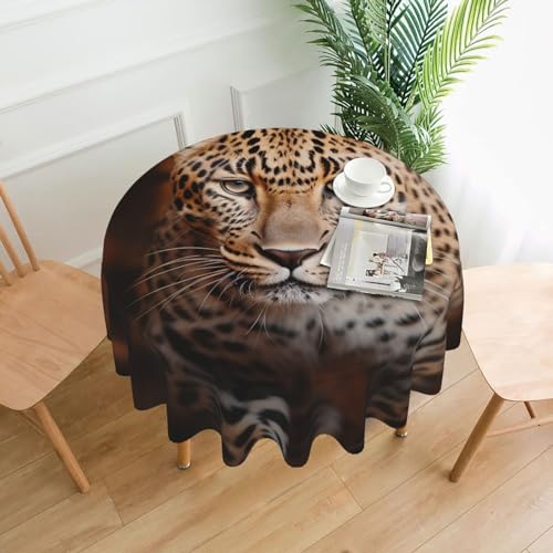 BTCOWZRV Tischdecke mit Leopardenmuster auf braunem Hintergrund, wasserdicht, öldicht, 152,4 cm, maschinenwaschbar, runde Tischdecke für Party, Küche, Esszimmer, Außen- und Innenbereich, 152,4 cm von BTCOWZRV