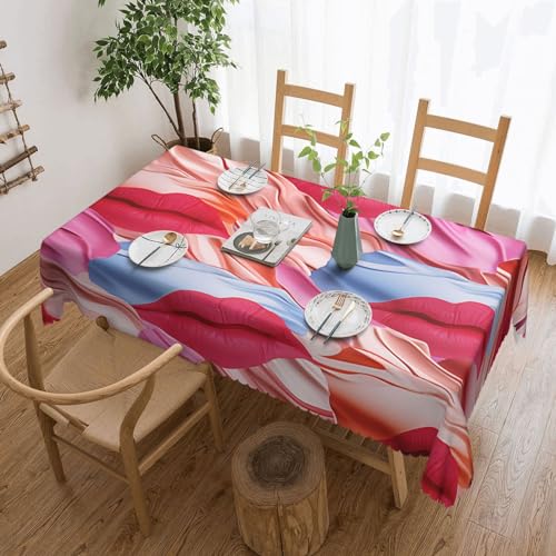 BTCOWZRV Tischdecke mit Lippendruck, wasserdicht, öldicht, maschinenwaschbar, rechteckig, für Party, Küche, Esszimmer, Außen- und Innenbereich, 137 x 183 cm von BTCOWZRV