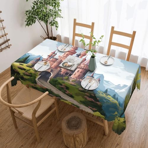 BTCOWZRV Tischdecke mit Märchenschloss, wasserdicht, öldicht, maschinenwaschbar, rechteckig, für Party, Küche, Esszimmer, Außen- und Innenbereich, 137 x 183 cm von BTCOWZRV