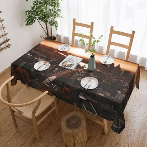 BTCOWZRV Tischdecke mit Motiv York City Sonnenuntergang, wasserdicht, öldicht, maschinenwaschbar, rechteckig, für Party, Küche, Esszimmer, Außen- und Innenbereich, 137 x 183 cm von BTCOWZRV