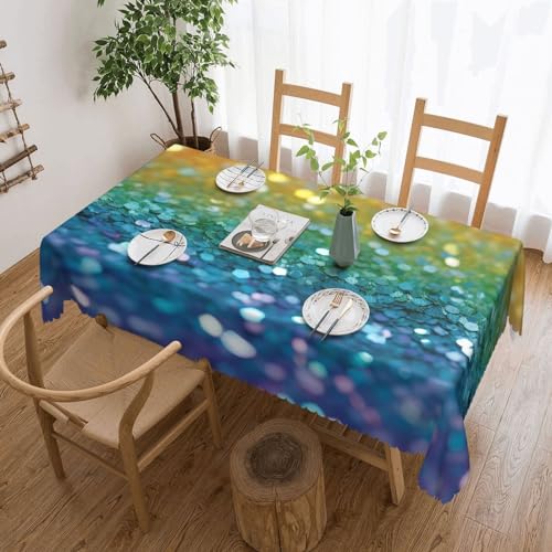 BTCOWZRV Tischdecke mit Regenbogen-Glitzer-Hintergrund, wasserdicht, öldicht, maschinenwaschbar, rechteckig, Tischdecke für Party, Küche, Esszimmer, Außen- und Innenbereich, 137 x 183 cm von BTCOWZRV