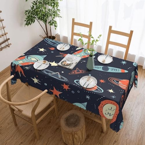 BTCOWZRV Tischdecke mit Retro-Weltraum-Muster, wasserdicht, öldicht, maschinenwaschbar, rechteckig, für Party, Küche, Esszimmer, Außen- und Innenbereich, 137 x 183 cm von BTCOWZRV