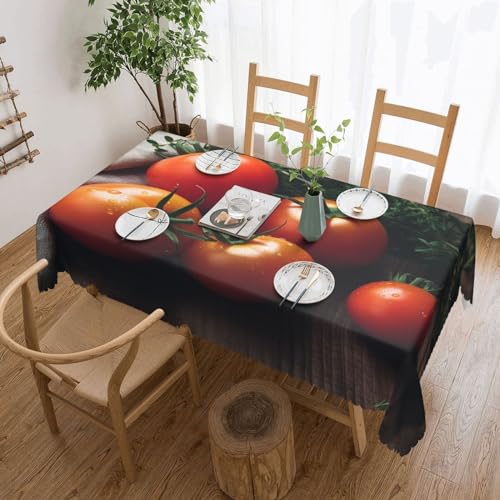 BTCOWZRV Tischdecke mit Tomaten auf Holz, wasserdicht, öldicht, maschinenwaschbar, rechteckig, für Party, Küche, Esszimmer, Außen- und Innenbereich, 137 x 183 cm von BTCOWZRV