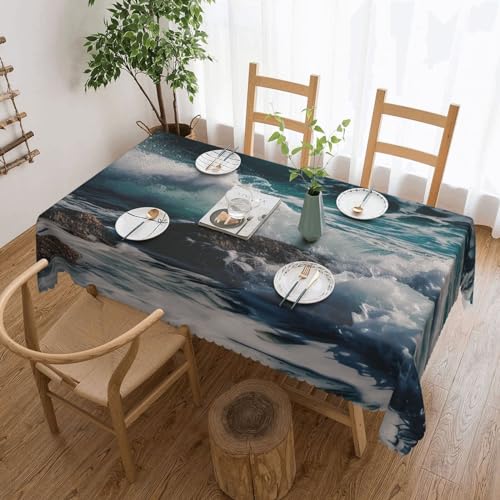 BTCOWZRV Tischdecke mit Wasserwellen-Druck, wasserdicht, öldicht, maschinenwaschbar, rechteckig, für Party, Küche, Esszimmer, Außen- und Innenbereich, 137 x 183 cm von BTCOWZRV