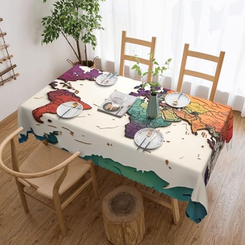 BTCOWZRV Tischdecke mit Weltkarten-Muster, wasserdicht, öldicht, maschinenwaschbar, rechteckig, für Party, Küche, Esszimmer, Außen- und Innenbereich, 137 x 183 cm von BTCOWZRV