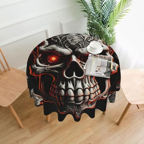 BTCOWZRV Tischdecke mit böser Totenkopf-Aufdruck, wasserdicht, öldicht, maschinenwaschbar, runde Tischdecke für Party, Küche, Esszimmer, Außen- und Innenbereich, 152,4 cm von BTCOWZRV