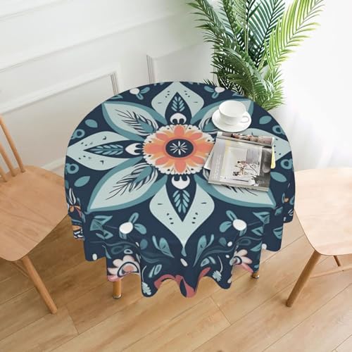 BTCOWZRV Tischdecke mit buntem Blumenmuster, wasserdicht, öldicht, 152,4 cm, maschinenwaschbar, runde Tischdecke für Party, Küche, Esszimmer, Außen- und Innenbereich, 152,4 cm von BTCOWZRV