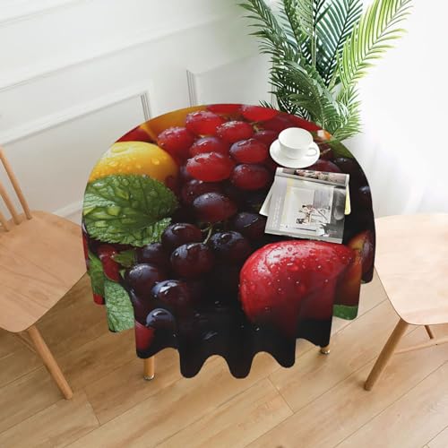 BTCOWZRV Tischdecke mit frischem Obstdruck, wasserdicht, öldicht, 152,4 cm, maschinenwaschbar, runde Tischdecke für Party, Küche, Esszimmer, Außen- und Innenbereich, 152,4 cm von BTCOWZRV