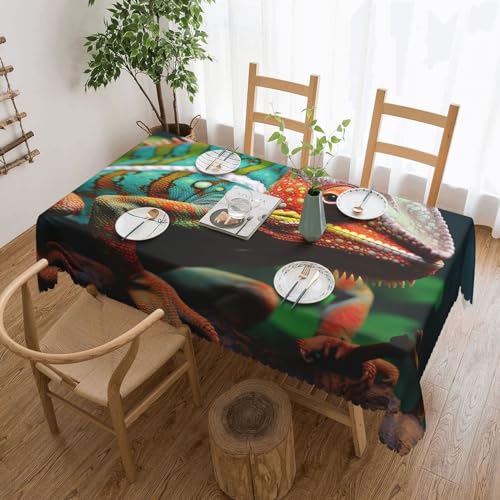 BTCOWZRV Tischdecke mit niedlichem Chamäleon-Druck, wasserdicht, öldicht, maschinenwaschbar, rechteckig, für Party, Küche, Esszimmer, Außen- und Innenbereich, 137 x 183 cm von BTCOWZRV