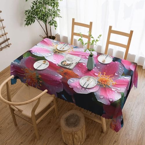 BTCOWZRV Tischdecke mit niedlichem Regenblumen-Druck, wasserdicht, öldicht, maschinenwaschbar, rechteckig, Tischdecke für Party, Küche, Esszimmer, Außen- und Innenbereich, 137 x 183 cm von BTCOWZRV