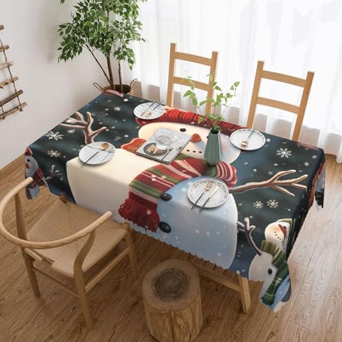 BTCOWZRV Tischdecke mit niedlichem Schneemann-Motiv, wasserdicht, öldicht, maschinenwaschbar, rechteckig, für Party, Küche, Esszimmer, Außen- und Innenbereich, 137 x 183 cm von BTCOWZRV