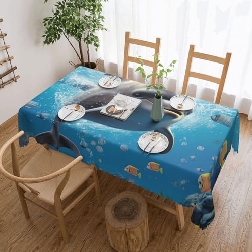 BTCOWZRV Tischdecke mit süßem Delfindruck, wasserdicht, öldicht, maschinenwaschbar, rechteckig, für Party, Küche, Esszimmer, Außen- und Innenbereich, 137 x 183 cm von BTCOWZRV