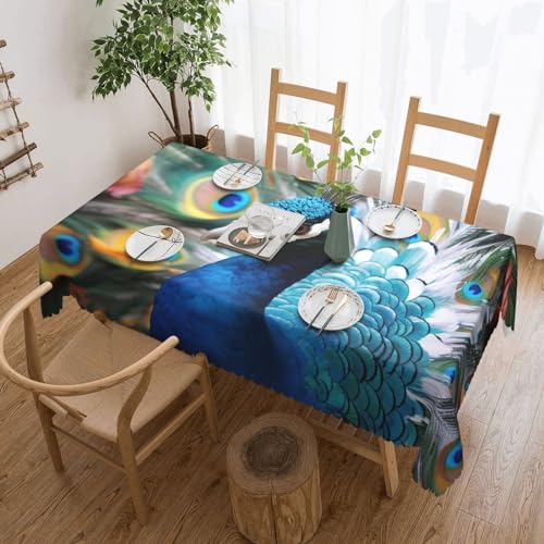 BTCOWZRV Tischdecke mit süßem Pfauenmuster, wasserdicht, öldicht, maschinenwaschbar, rechteckig, für Party, Küche, Esszimmer, Außen- und Innenbereich, 137 x 183 cm von BTCOWZRV