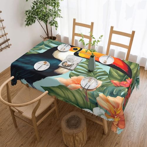 BTCOWZRV Tischdecke mit tropischem Blumen- und Vogeldruck, wasserdicht, öldicht, maschinenwaschbar, rechteckig, für Party, Küche, Esszimmer, Außen- und Innenbereich, 137 x 183 cm von BTCOWZRV