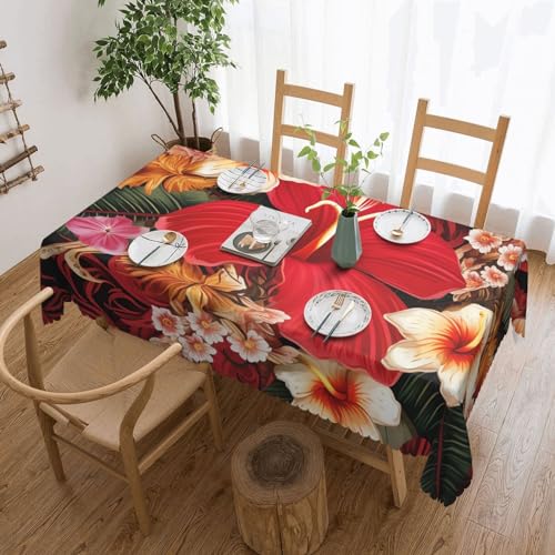 BTCOWZRV Tischdecke mit tropischem Blumenmuster, wasserdicht, öldicht, maschinenwaschbar, rechteckig, für Party, Küche, Esszimmer, Außen- und Innenbereich, 137 x 183 cm von BTCOWZRV