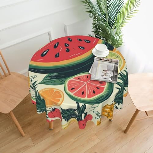 BTCOWZRV Tischdecke mit tropischem Obstdruck, wasserdicht, öldicht, 152,4 cm, maschinenwaschbar, runde Tischdecke für Party, Küche, Esszimmer, Außen- und Innenbereich, 152,4 cm von BTCOWZRV