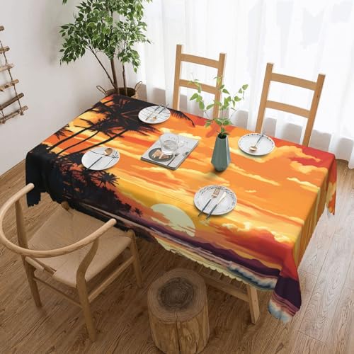 BTCOWZRV Tischdecke mit tropischem Sonnenaufgang-Muster, wasserdicht, öldicht, maschinenwaschbar, rechteckig, Tischdecke für Party, Küche, Esszimmer, Außen- und Innenbereich, 137 x 183 cm von BTCOWZRV