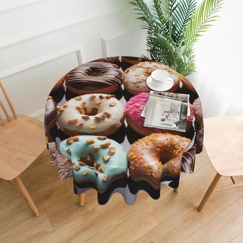 BTCOWZRV Tischdecke mit verschiedenen Geschmacksrichtungen von Donuts, wasserdicht, öldicht, maschinenwaschbar, runde Tischdecke für Party, Küche, Esszimmer, Außen- und Innenbereich, 152,4 cm von BTCOWZRV