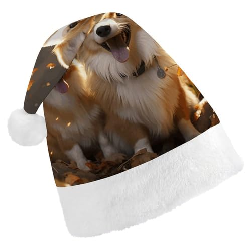 BTCOWZRV Two Corgis Weihnachtsmütze, Unisex, Samt, Weihnachtsmannmütze, Weihnachtsmütze für Erwachsene, Neujahr, Party, Kopfbedeckung von BTCOWZRV