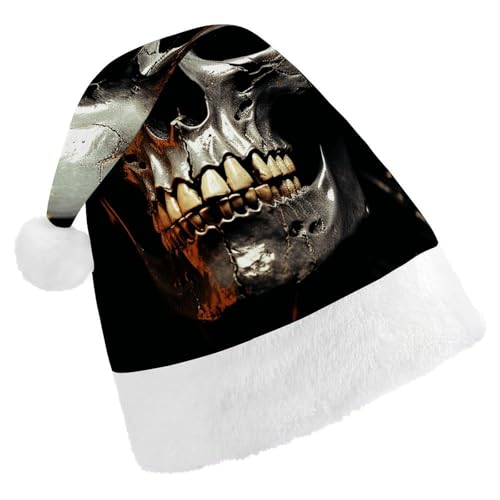 BTCOWZRV Unheimlicher gruseliger Totenkopf-Weihnachtsmütze, Unisex, Samt, Weihnachtsmannmütze, Weihnachtsmütze für Erwachsene, Neujahr, Party, Kopfbedeckung von BTCOWZRV