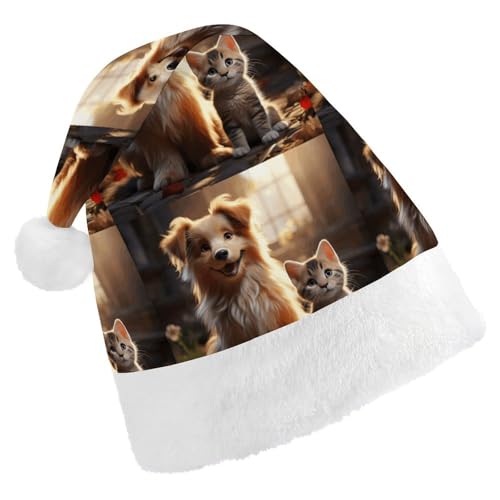 BTCOWZRV Weihnachtsmütze für Hunde und Katzen, Unisex, Samt, Weihnachtsmannmütze, Weihnachtsmütze für Erwachsene, Neujahr, Party, Kopfbedeckung von BTCOWZRV