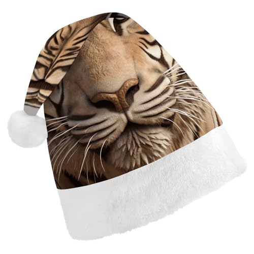 BTCOWZRV Weihnachtsmütze mit 3D-Tigerkopf, Unisex, Samt, Weihnachtsmannmütze, Weihnachtsmütze für Erwachsene, Neujahr, Party, Kopfbedeckung von BTCOWZRV